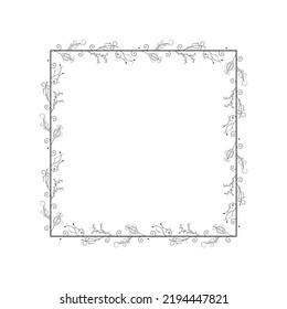 Abstract Black Simple Line Square With Leaf Leaves Frame Flowers Doodle Outline Element Vector Design Style Sketch Isolated Illustration For Wedding And Banner