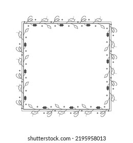 Abstract Black Simple Line Square With Leaf Leaves Frame Flowers Doodle Outline Element Vector Design Style Sketch Isolated Illustration For Wedding And Banner