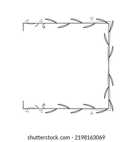 Abstract Black Simple Line Square With Leaf Leaves Frame Flowers Doodle Outline Element Vector Design Style Sketch Isolated Illustration For Wedding And Banner