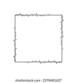 Abstract Black Simple Line Square With Leaf Leaves Frame Flowers Doodle Outline Element Vector Design Style Sketch Isolated Illustration For Wedding And Banner
