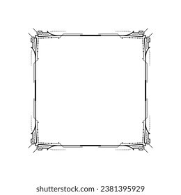 Abstract Black Simple Line Square With Leaf Leaves Frame Flowers Doodle Outline Element Vector Design Style Sketch Isolated Illustration For Wedding And Banner