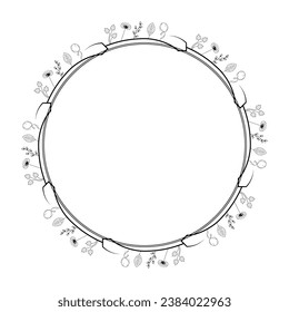Resumen Cuadrado De Línea Simple Negro Con Hojas De Hojas De Hojas De Marco Flores De Dibujo Esbozo De Diseño De Elemento De Contorno De Doodle Esbozo De Estilo Isolación Ilustración Para Boda Y Cartel
