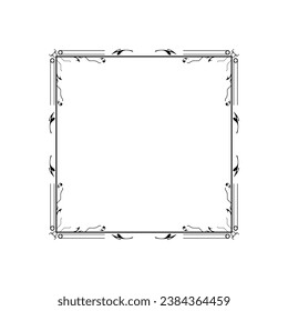 Abstract Black Simple Line Square With Leaf Leaves Frame Flowers Doodle Outline Element Vector Design Style Sketch Isolated Illustration For Wedding And Banner