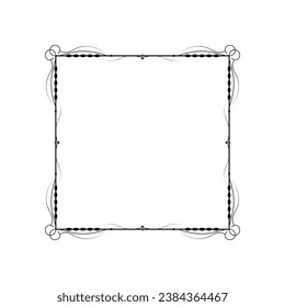 Abstract Black Simple Line Square With Leaf Leaves Frame Flowers Doodle Outline Element Vector Design Style Sketch Isolated Illustration For Wedding And Banner