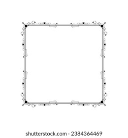 Abstract Black Simple Line Square With Leaf Leaves Frame Flowers Doodle Outline Element Vector Design Style Sketch Isolated Illustration For Wedding And Banner