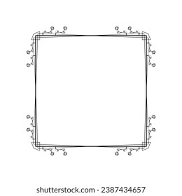 Abstract Black Simple Line Square With Leaf Leaves Frame Flowers Doodle Outline Element Vector Design Style Sketch Isolated Illustration For Wedding And Banner