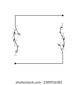 Abstract Black Simple Line Square With Leaf Leaves Frame Flowers Doodle Outline Element Vector Design Style Sketch Isolated Illustration For Wedding And Banner