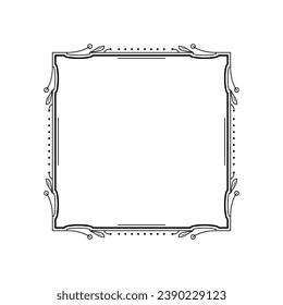 Abstract Black Simple Line Square With Leaf Leaves Frame Flowers Doodle Outline Element Vector Design Style Sketch Isolated Illustration For Wedding And Banner