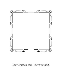 Abstract Black Simple Line Square With Leaf Leaves Frame Flowers Doodle Outline Element Vector Design Style Sketch Isolated Illustration For Wedding And Banner