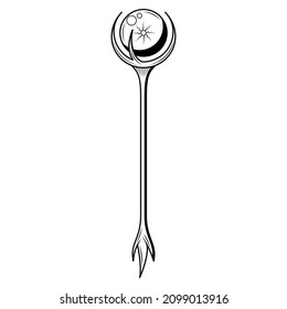 Abstract Black Simple Line Staff Weapon Doodle Outline Element Vector Design Style Sketch Isolated On White Background Illustration For War, Battle