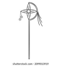 Abstract Black Simple Line Staff Weapon Doodle Outline Element Vector Design Style Sketch Isolated On White Background Illustration For War, Battle