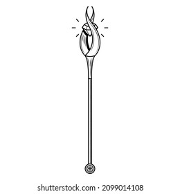 Abstrakte Schwarze einfache Linie Mitarbeiter Weapon Doodle Outline Element Vectordesign Stil Skizze einzeln auf weißem Hintergrund Illustration für Krieg, Schlacht