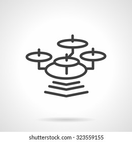 Abstract black simple line style vector icon for quadcopter or unmanned drone. Aerial vehicles. Elements of web design for business.