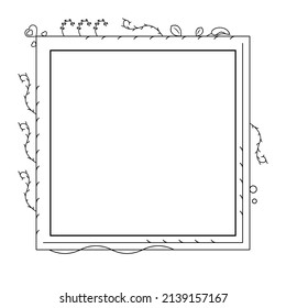 Abstrakte Schwarze einfache Linie Suqare mit Blättern Rahmen Blumen Doodle-Element Vectordesign Stil Skizze isoliert Illustration für Hochzeit und Banner