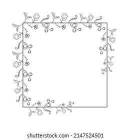 Abstrakte Schwarze einfache Linie Suqare mit Blättern Rahmen Blumen Doodle-Element Vectordesign Stil Skizze isoliert Illustration für Hochzeit und Banner