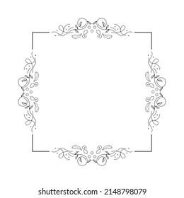 Abstrakte Schwarze einfache Linie Suqare mit Blättern Rahmen Blumen Doodle-Element Vectordesign Stil Skizze isoliert Illustration für Hochzeit und Banner