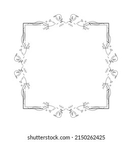 Abstrakte Schwarze einfache Linie Suqare mit Blättern Rahmen Blumen Doodle-Element Vectordesign Stil Skizze isoliert Illustration für Hochzeit und Banner