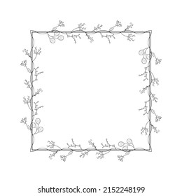 Abstrakte Schwarze einfache Linie Suqare mit Blättern Rahmen Blumen Doodle-Element Vectordesign Stil Skizze isoliert Illustration für Hochzeit und Banner