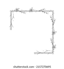 Abstrakte Schwarze einfache Linie Suqare mit Blättern Rahmen Blumen Doodle-Element Vectordesign Stil Skizze isoliert Illustration für Hochzeit und Banner