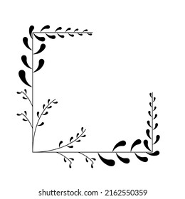 Abstrakte Schwarze einfache Linie Suqare mit Blättern Rahmen Blumen Doodle-Element Vectordesign Stil Skizze isoliert Illustration für Hochzeit und Banner