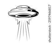 Abstract Black Simple Line Ufo Alines Doodle Outline Element Vector Design Style Sketch Isolated On White Background Illustration Galaxy, Space, Universe