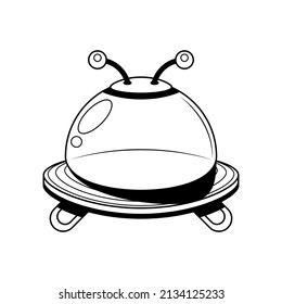Abstract Black Simple Line Ufo Alines Doodle Outline Element Vector Design Style Sketch Isolated On White Background Illustration Galaxy, Space, Universe