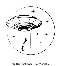 Abstract Black Simple Line Ufo Alines Doodle Outline Element Vector Design Style Sketch Isolated On White Background Illustration Galaxy, Space, Universe