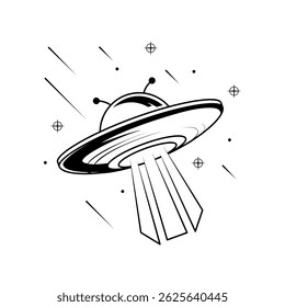 Abstrato Preto Simples Linha Ufo Alines Doodle Contorno Elemento Design Vetor Estilo Esboço Isolado No Fundo Branco Ilustração Galáxia, Espaço, Universo