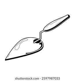 Abstract Black Simple Line Work Trowel Spatula Building Engineering Tools Instrument Mechanical Doodle Outline Element Vector Design Style Sketch Isolated On White Background Illustration