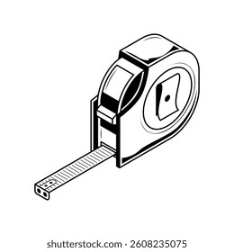 Abstract Black Simple Line Work Roulette Tape Building Engineering Tools Instrument Mechanical Doodle Outline Element Vector Design Style Sketch Isolated On White Background Illustration