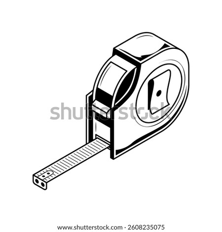 Abstract Black Simple Line Work Roulette Tape Building Engineering Tools Instrument Mechanical Doodle Outline Element Vector Design Style Sketch Isolated On White Background Illustration