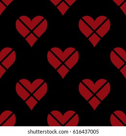 Abstract  black simple  pattern with  red hearts . Seamless symmetry background.Vector illustration. Cute classic design. Print for textile, wrapping, invitation or web