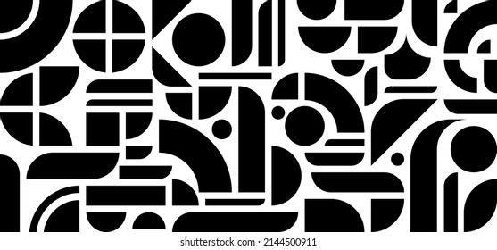 Abstract black sliced geometric background from circles and parts square. Vector seamless background illustration
