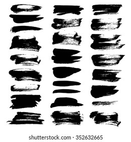 Abstract black smears big set isolated on white background