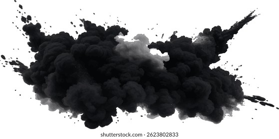 Abstract Black Smoke and Dust Explosion Spreading Dramatically Against a Stark White 
Background in a High-Contrast Surreal Concept Illustration
