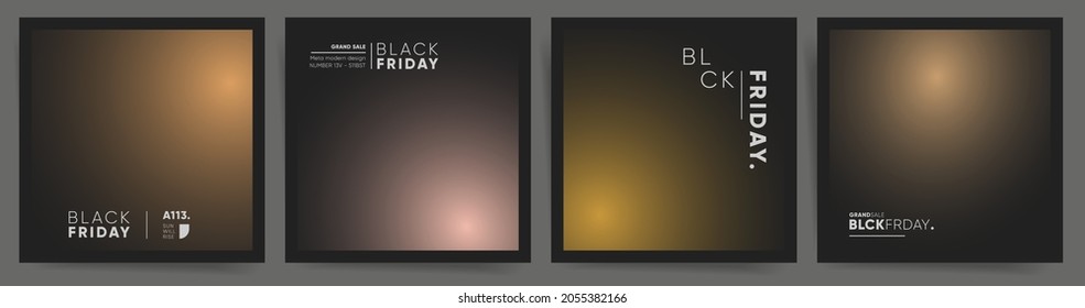 Abstract black smooth gradient cover template design set for poster, social media post and sale banners. Smooth circular gradient fashion shape. Vector black friday sale premium duotone posts set.