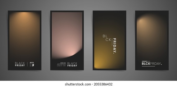 Abstract black smooth gradient cover template design set for stories, social media posts, poster and sale banners. Smooth circular fashion gradient pattern. Vector black friday sale premium vertical s