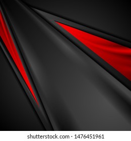 Abstrakter schwarz glatter, moderner Technologie-Hintergrund mit kontrastroten glänzenden Streifen. Vektor dunkles Corporate Design