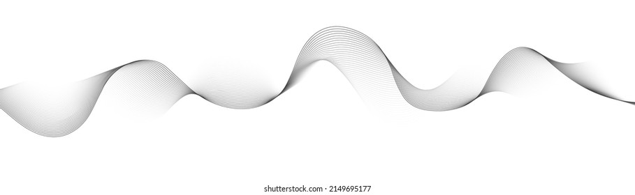 Abstract black smooth wave on a white background. Dynamic sound wave. Design element. Vector illustration.