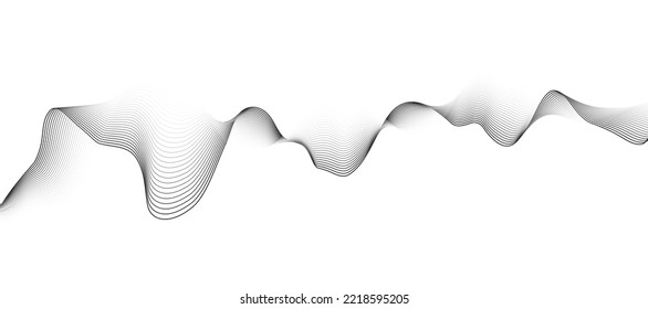 Abstract black smooth wave on a white background. Dynamic sound wave. Design element. Vector illustration.