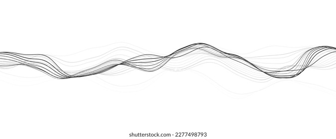 Abstract black smooth wave on a white background. Dynamic sound wave. Design element. 3D rendering.