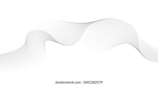 Abstract black smooth wave on a white background. Dynamic sound wave. Design element. Vector illustration. 