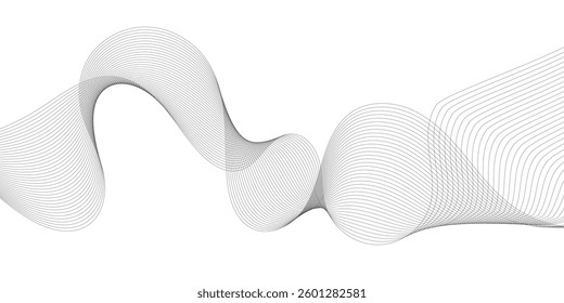 Abstract black smooth wave on a white background. Dynamic sound wave. Design element. Vector illustration. 