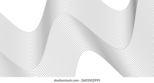 Abstract Black smooth wave on a white background. Dynamic sound wave. Design element. Vector illustration.
