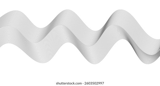 Abstract Black smooth wave on a white background. Dynamic sound wave. Design element. Vector illustration.
