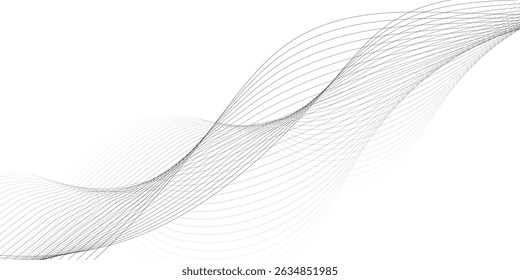 Abstract black smooth wave on a white background. Dynamic sound wave. Design element. Vector illustration. 