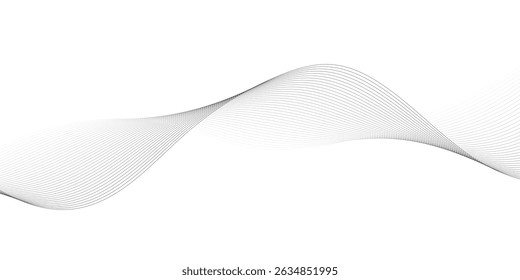 Abstract black smooth wave on a white background. Dynamic sound wave. Design element. Vector illustration. 