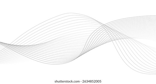 Abstract black smooth wave on a white background. Dynamic sound wave. Design element. Vector illustration. 