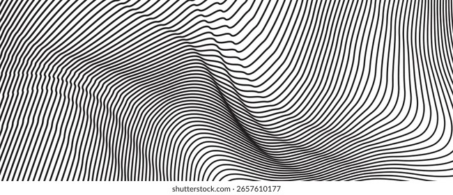 Abstrato Onda lisa preta sobre um fundo branco. Onda sonora dinâmica. Elemento de design. Ilustração vetorial.