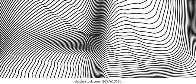 Abstract Black smooth wave on a white background. Dynamic sound wave. Design element. Vector illustration.